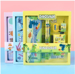 Adorable Cartoon Stationery Sets - 9 Designs Packed with Essential Tools: Pencils, Crayons, Ruler, Eraser, Sharpener, and Metal Case!