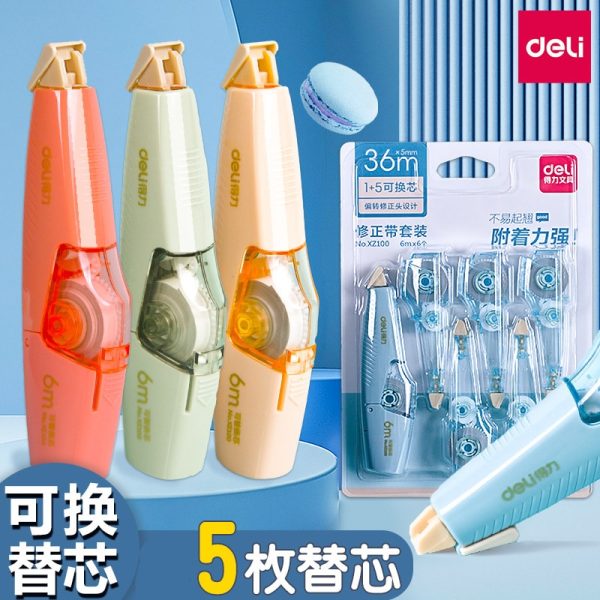 Deli XZ100 Correction Tape: Replaceable Refill, Trendy Design, Durable for Elementary and Middle School Students