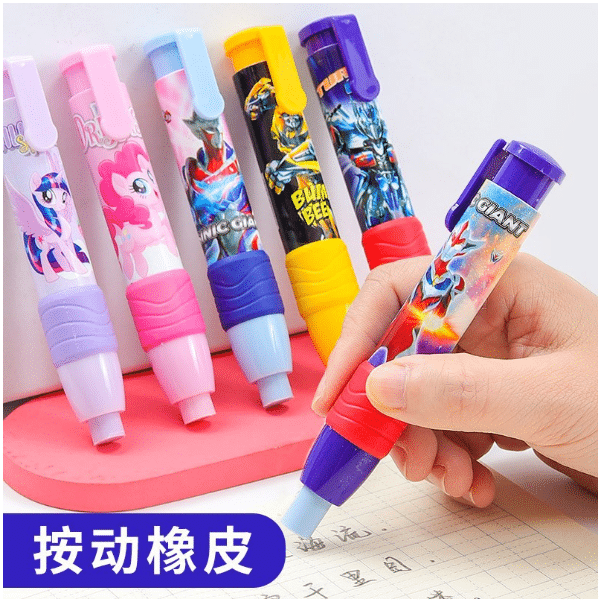 Cartoon Click Eraser Set: Clean, Odorless Rubber Erasers with Beloved Characters - Perfect for Kids' Fun Erasing!