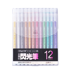 Bitoon Metallic Glitter Gel Pens: 12 Shimmering Shades for Doodling, Coloring, and Notes - Perfect for Gifts and Self-Expression!